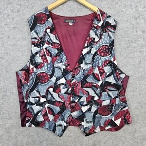 Gianno Abstract Art to Wear Vest Waistcoat Button Front‎ Top 2X BUTTONHOLE FLAW